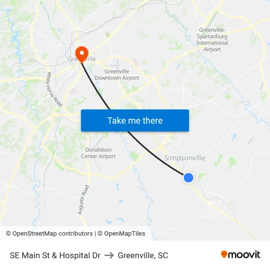SE Main St & Hospital Dr to Greenville, SC map