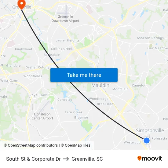 South St & Corporate Dr to Greenville, SC map