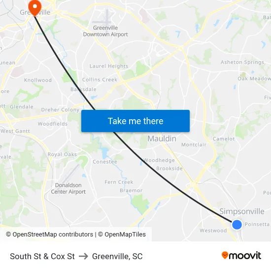 South St & Cox St to Greenville, SC map
