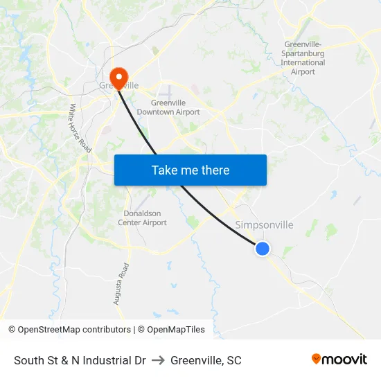 South St & N Industrial Dr to Greenville, SC map