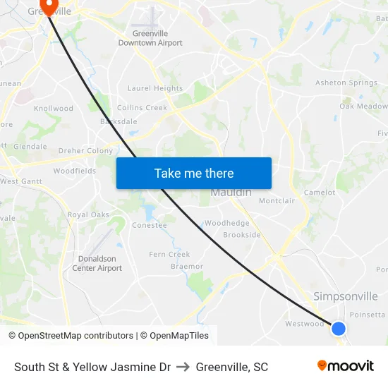 South St & Yellow Jasmine Dr to Greenville, SC map