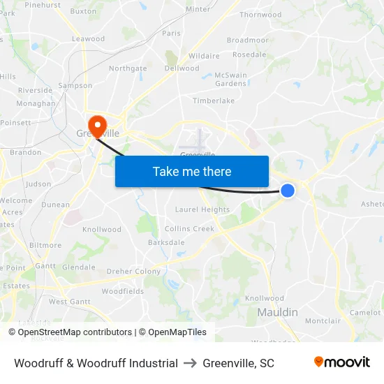 Woodruff & Woodruff Industrial to Greenville, SC map