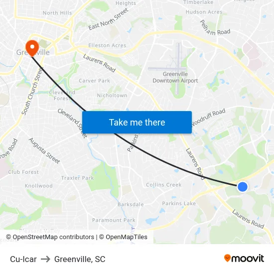 Cu-Icar to Greenville, SC map