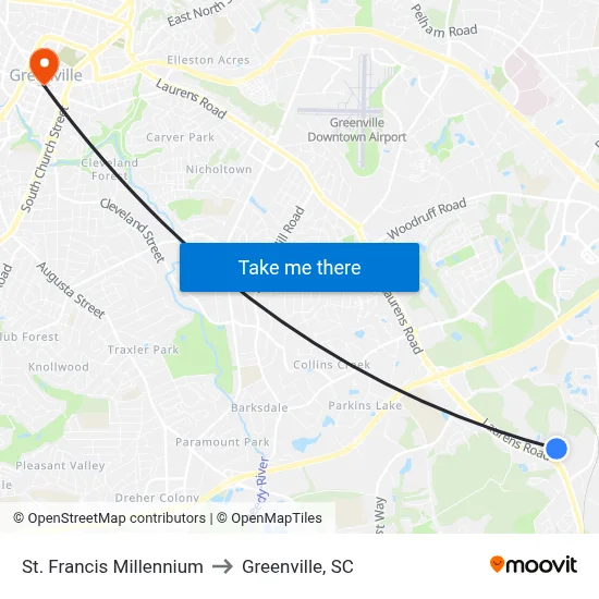 St. Francis Millennium to Greenville, SC map