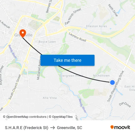 S.H.A.R.E (Frederick St) to Greenville, SC map