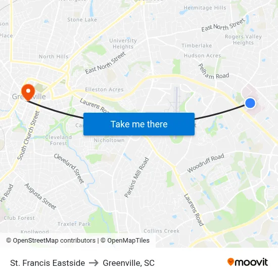 St. Francis Eastside to Greenville, SC map