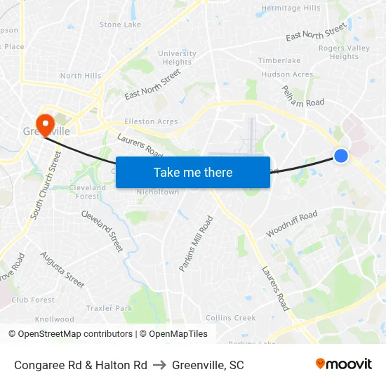 Congaree Rd & Halton Rd to Greenville, SC map