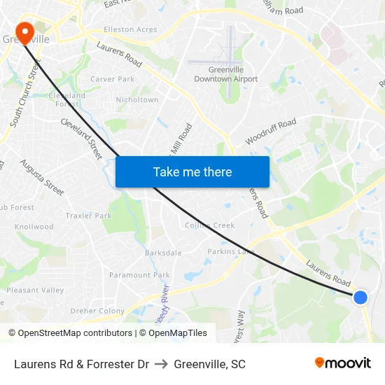 Laurens Rd & Forrester Dr to Greenville, SC map