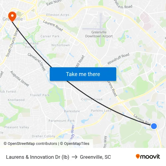 Laurens & Innovation Dr (Ib) to Greenville, SC map