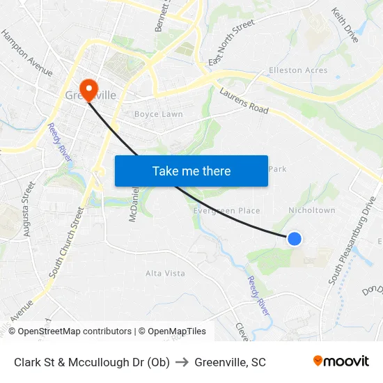 Clark St & Mccullough Dr (Ob) to Greenville, SC map
