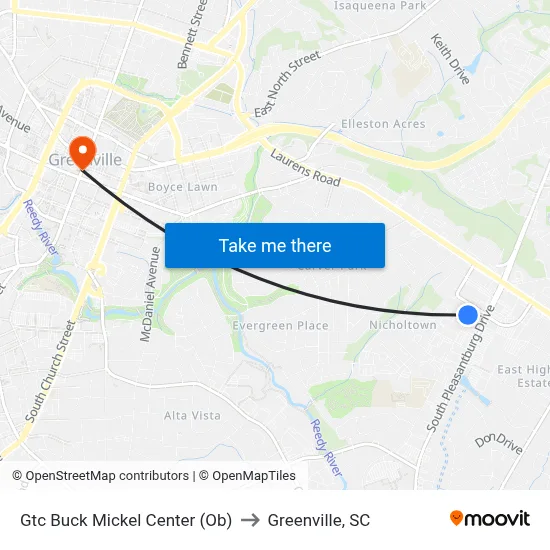 Gtc Buck Mickel Center (Ob) to Greenville, SC map