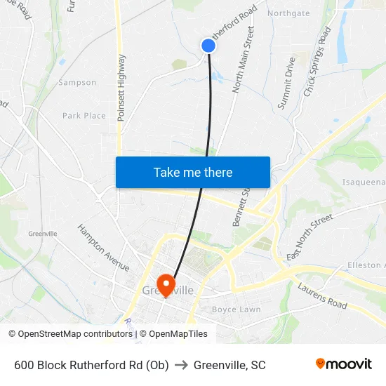 600 Block Rutherford Rd (Ob) to Greenville, SC map