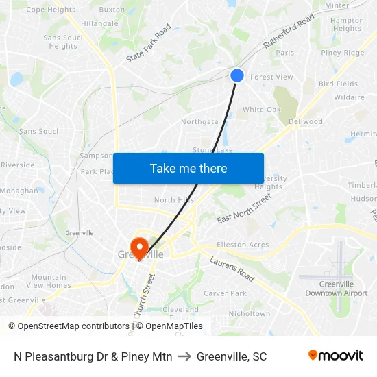 N Pleasantburg Dr & Piney Mtn to Greenville, SC map