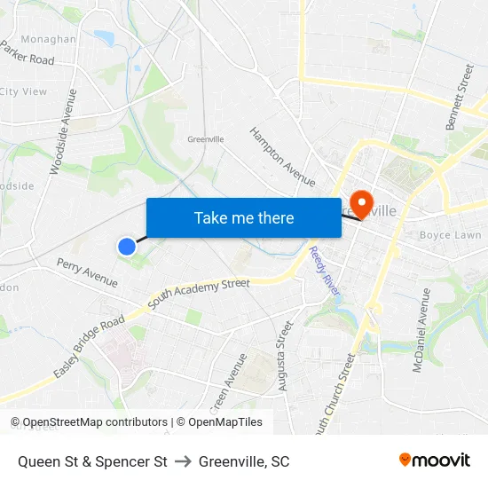 Queen St & Spencer St to Greenville, SC map