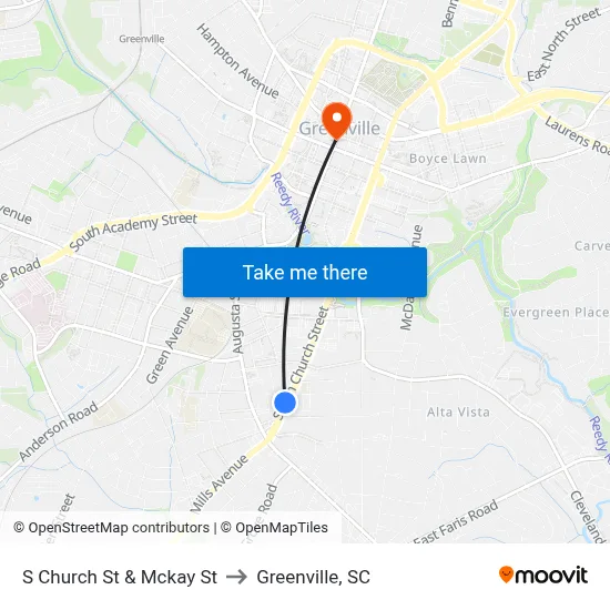 S Church St & Mckay St to Greenville, SC map