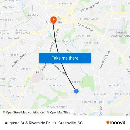 Augusta St & Riverside Dr to Greenville, SC map