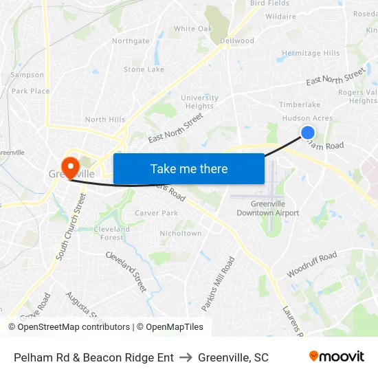 Pelham Rd & Beacon Ridge Ent to Greenville, SC map