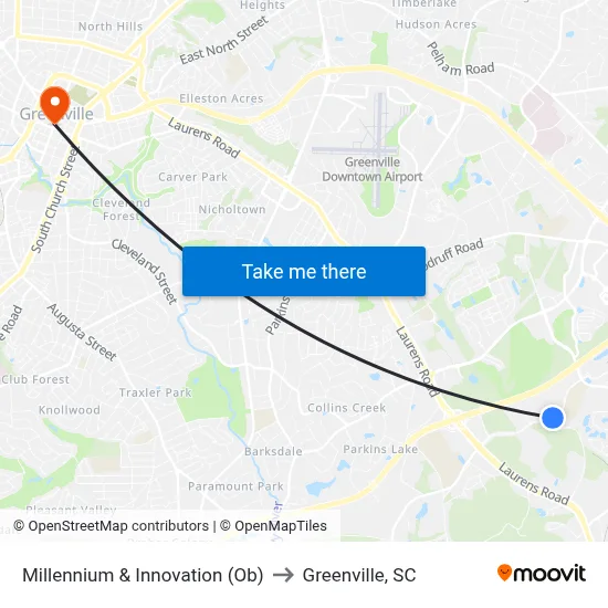 Millennium & Innovation (Ob) to Greenville, SC map
