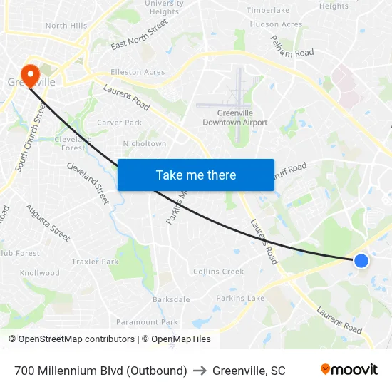 700 Millennium Blvd (Outbound) to Greenville, SC map
