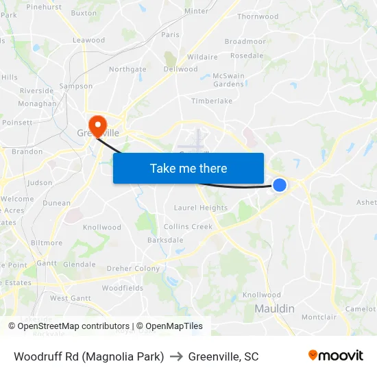 Woodruff Rd (Magnolia Park) to Greenville, SC map