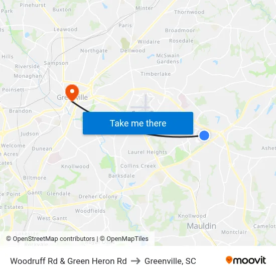 Woodruff Rd & Green Heron Rd to Greenville, SC map