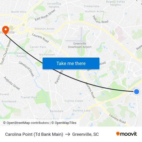 Carolina Point (Td Bank Main) to Greenville, SC map