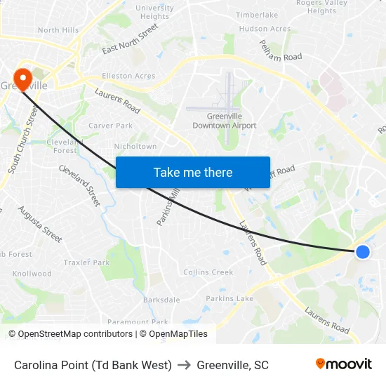 Carolina Point (Td Bank West) to Greenville, SC map