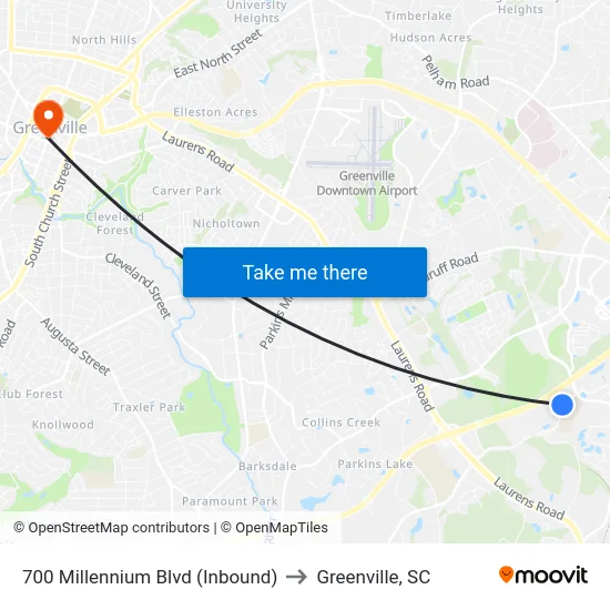 700 Millennium Blvd (Inbound) to Greenville, SC map