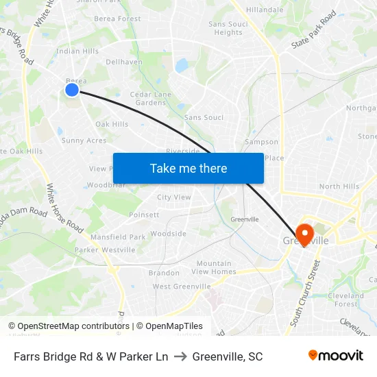 Farrs Bridge Rd & W Parker Ln to Greenville, SC map