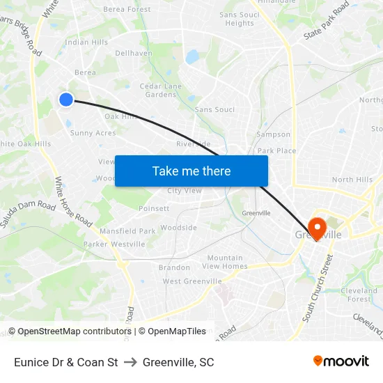 Eunice Dr & Coan St to Greenville, SC map