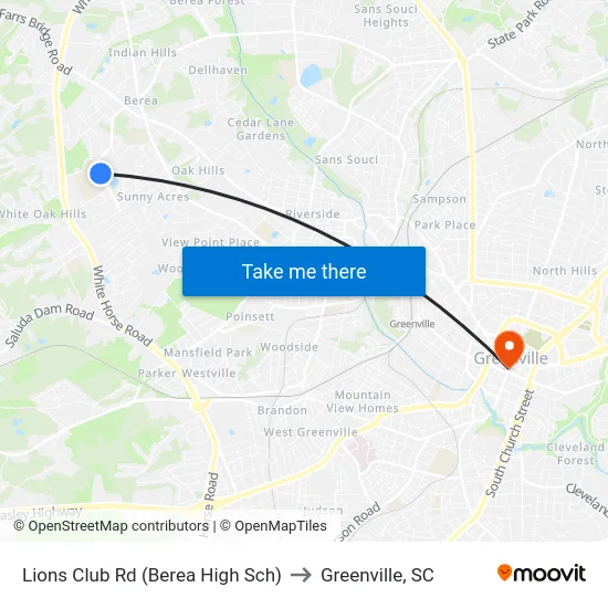Lions Club Rd (Berea High Sch) to Greenville, SC map
