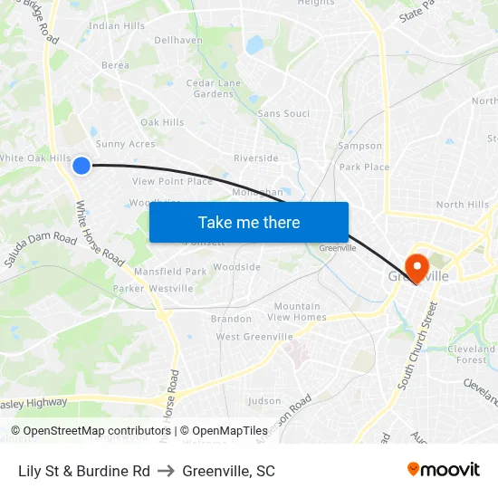 Lily St & Burdine Rd to Greenville, SC map
