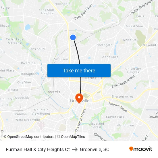 Furman Hall & City Heights Ct to Greenville, SC map