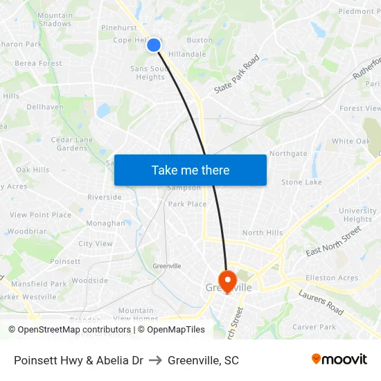 Poinsett Hwy & Abelia Dr to Greenville, SC map