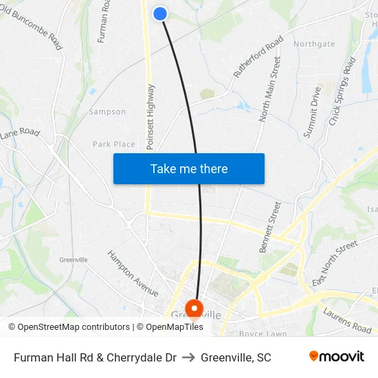 Furman Hall Rd & Cherrydale Dr to Greenville, SC map