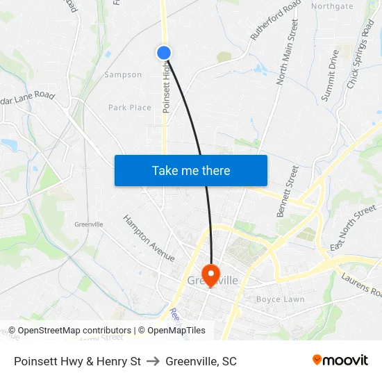Poinsett Hwy & Henry St to Greenville, SC map