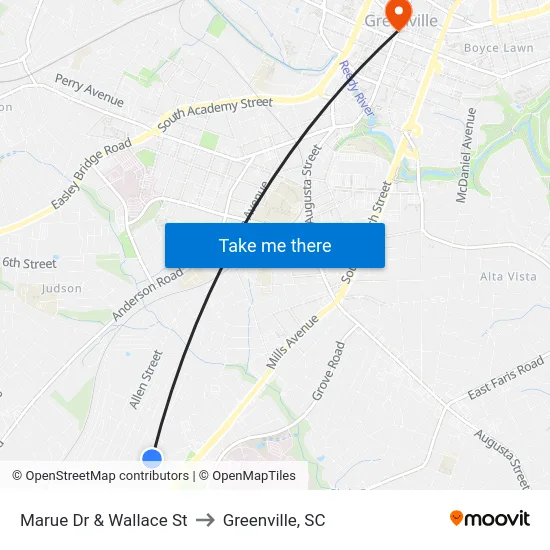 Marue Dr & Wallace St to Greenville, SC map