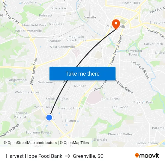 Harvest Hope Food Bank to Greenville, SC map