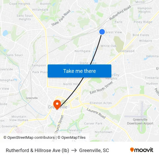 Rutherford & Hillrose Ave (Ib) to Greenville, SC map