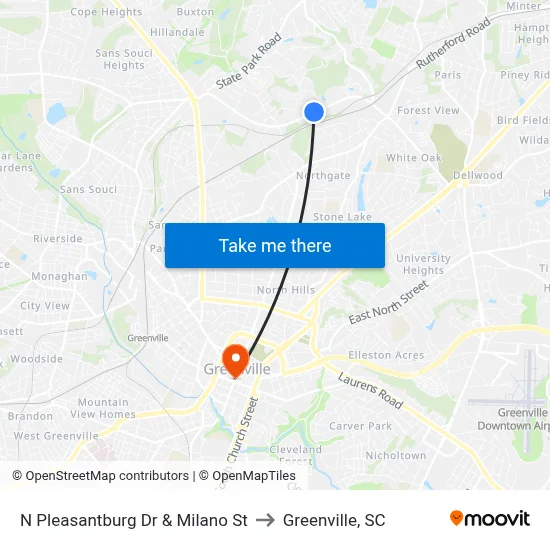 N Pleasantburg Dr & Milano St to Greenville, SC map