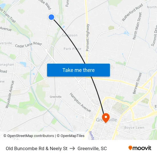 Old Buncombe Rd & Neely St to Greenville, SC map