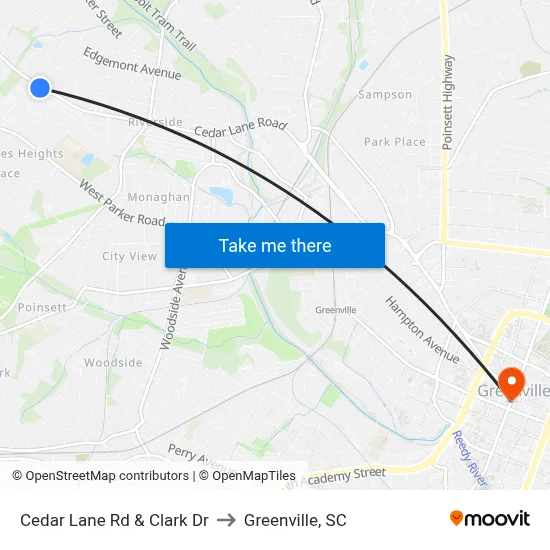 Cedar Lane Rd & Clark Dr to Greenville, SC map