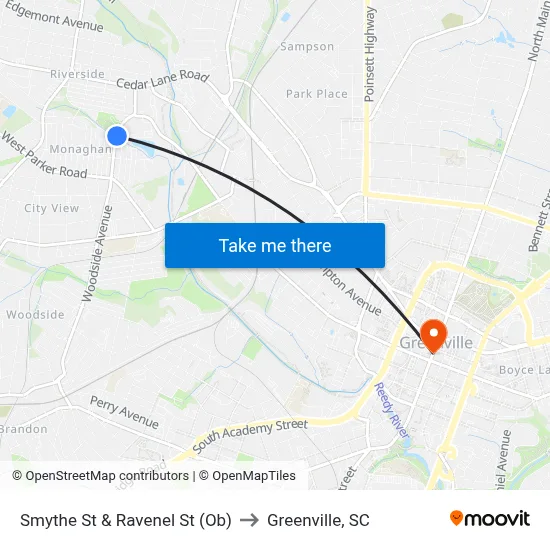 Smythe St & Ravenel St (Ob) to Greenville, SC map