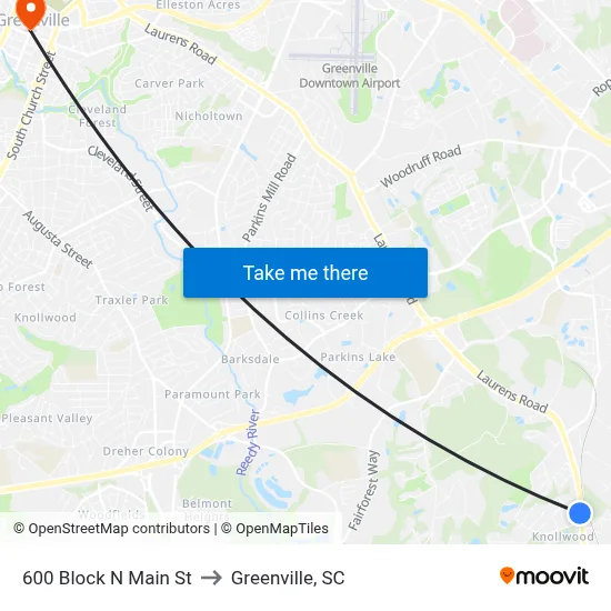600 Block N Main St to Greenville, SC map