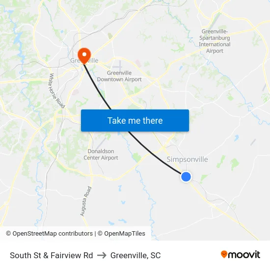 South St & Fairview Rd to Greenville, SC map