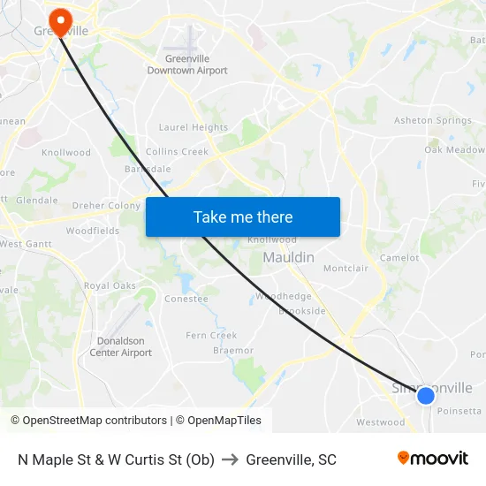 N Maple St & W Curtis St (Ob) to Greenville, SC map