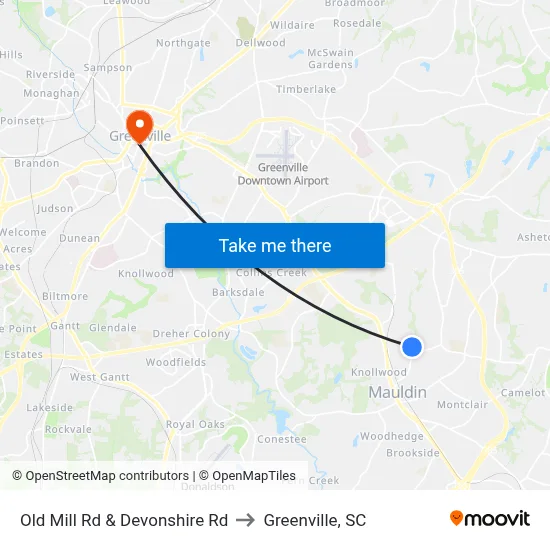 Old Mill Rd & Devonshire Rd to Greenville, SC map