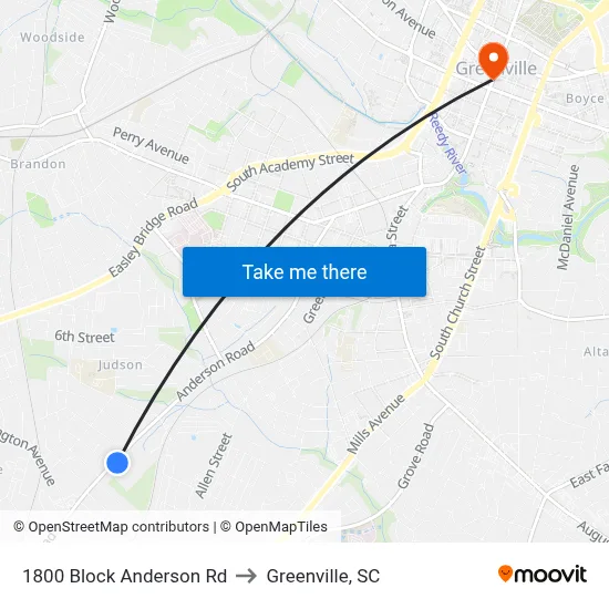 1800 Block Anderson Rd to Greenville, SC map