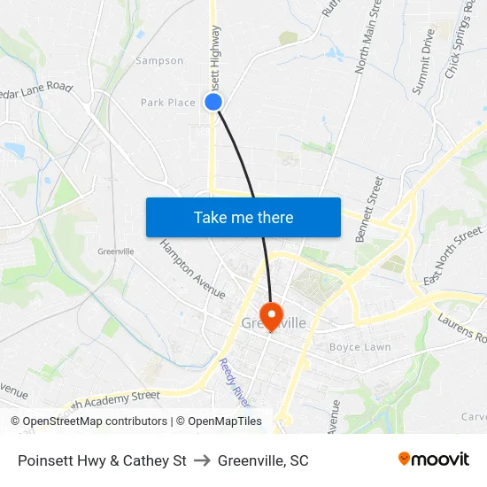 Poinsett Hwy & Cathey St to Greenville, SC map
