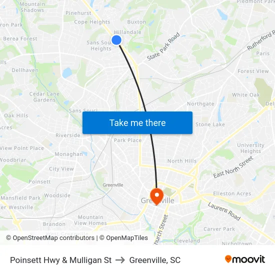 Poinsett Hwy & Mulligan St to Greenville, SC map
